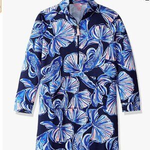 Lilly Pulitzer Girls Mini Skipper Dress Bright Navy in Reel Life Size LARGE EUC